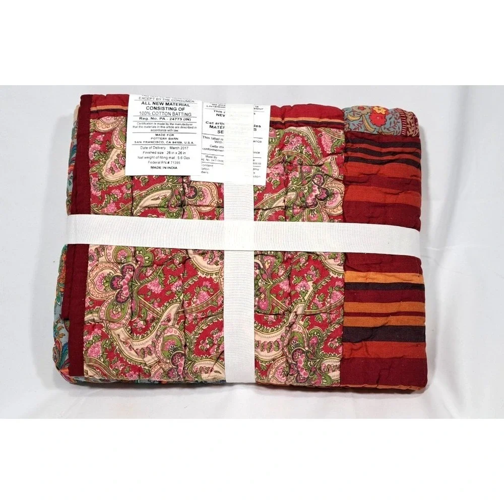 Pottery Barn Georgia Patchwork Euro Sham 26x26 Quilted Cotton Paisley Red‎ Multi